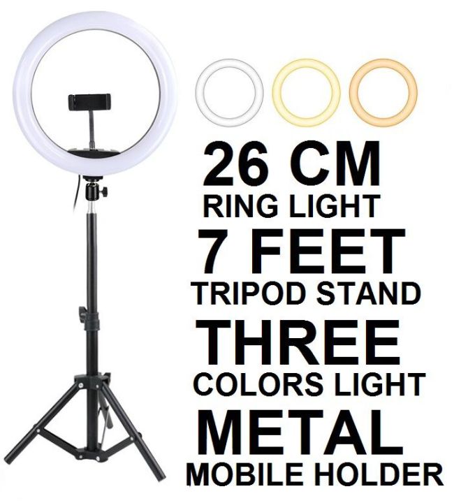 26/36/45 CM Selfie LED Ring Light with 7 Feet Tripod Stand & Mobile Holder for Tiktok youtube Photography Insta