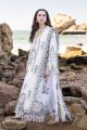 Qalamkar White 3Pcs Lawn Chickenkari Dress with Khaadi Net Dupatta. 