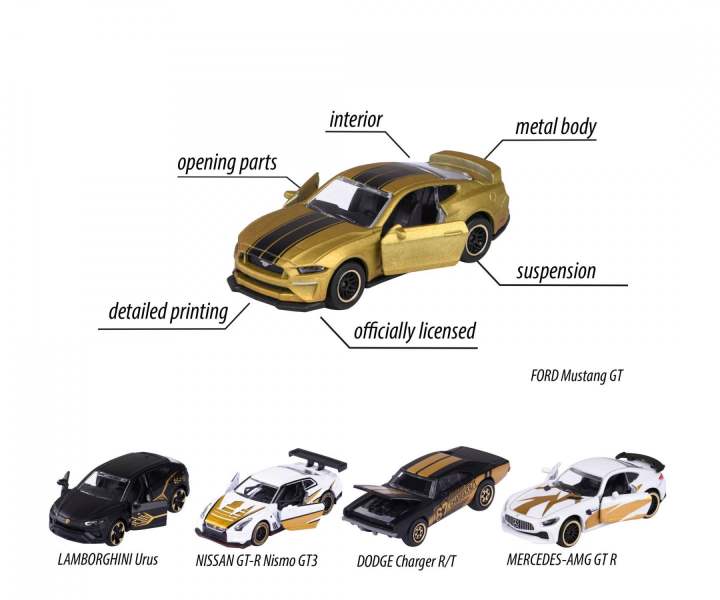Majorette%20Limited%20Edition%20Licensed%205%20Cars%20Gift%20Pack%20-%20Cars%20with%20suspension%20&%20moving%20parts%20Dodge%20Charger%20Nissan%20GTR%20R35%20Nismo%20Mustang%20GT%20Mercedes%20AMG%20Lamborghini%20Urus%20-%20Image%202