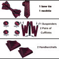 Fashion Men's Suspenders Adult Paisley Bowtie Handkerchief Cufflinks Necktie Sets Male Wedding Party Vintage Elastic Adjust. 