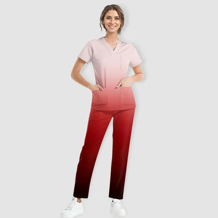 Medical%20Uniform%20Trendy%20Women's%20Scrub%20Set%20Stretch%20Soft%20Y-Neck%20Top%20Pants%20Hospital%20Pet%20Clinic%20Doctor%20Costume%20Contrasting%20Colors%20-%20Image%207