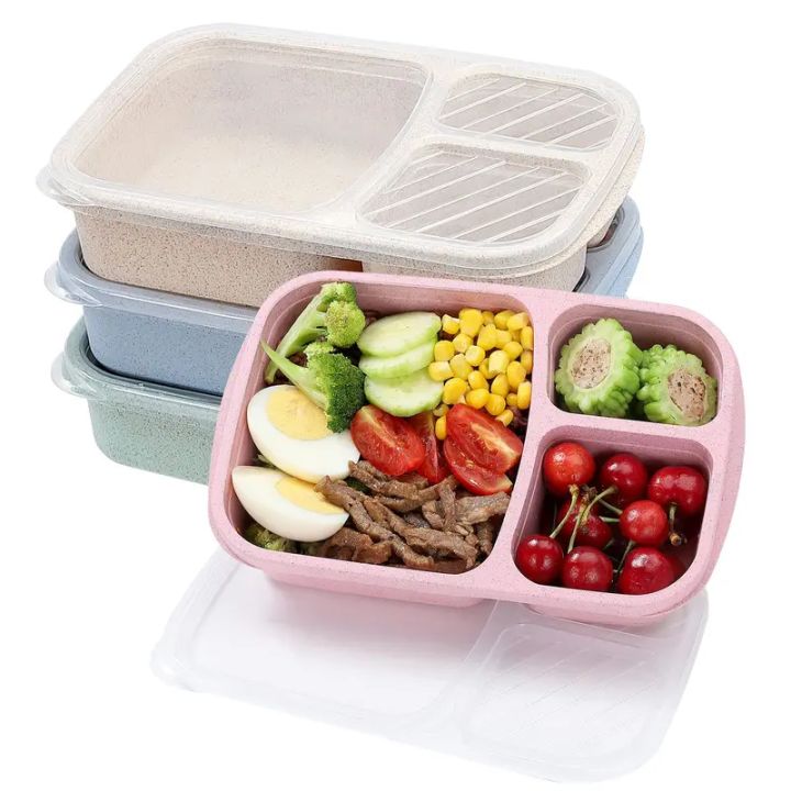 Bento Lunch Box 3 Compartment Wheat Straw Meal Prep Food Storage ...