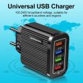 4-port Usb Mobile Phone Charger With Led Light 5V/3A Travel Fast Quick Charging Usb Adapter US/EU Plug. 