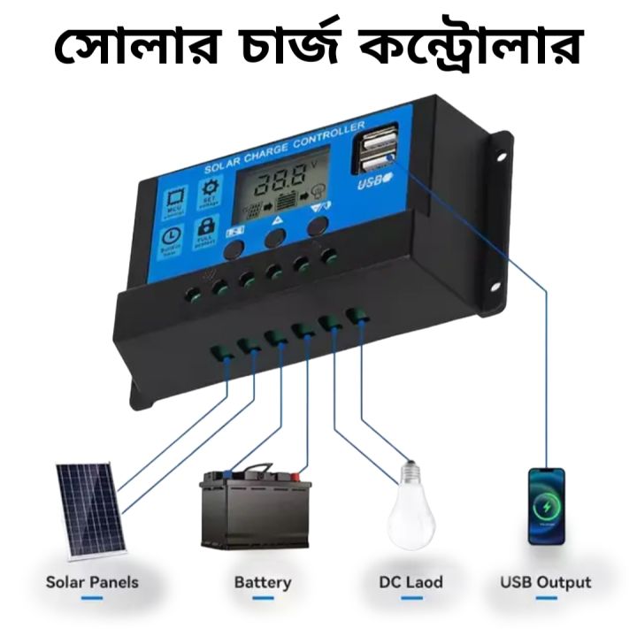 Solar Charge Controller 12V 24V Solar Panel Lcd Display Digital PWM ...