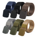 【Sleek】 1pc Men's Canvas Belt Plastic Buckle Metal-Free Nylon Tactical Waist Belt Women's Belt Outdoor Hiking Webbing Belt Neutral Belts.