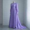 Luxury Silk Maxi Dress for Women | Light Blue Full Sleeves Long Gown | Elegant Modest Party & Wedding Wear | Designer Satin Stitched Frock. 