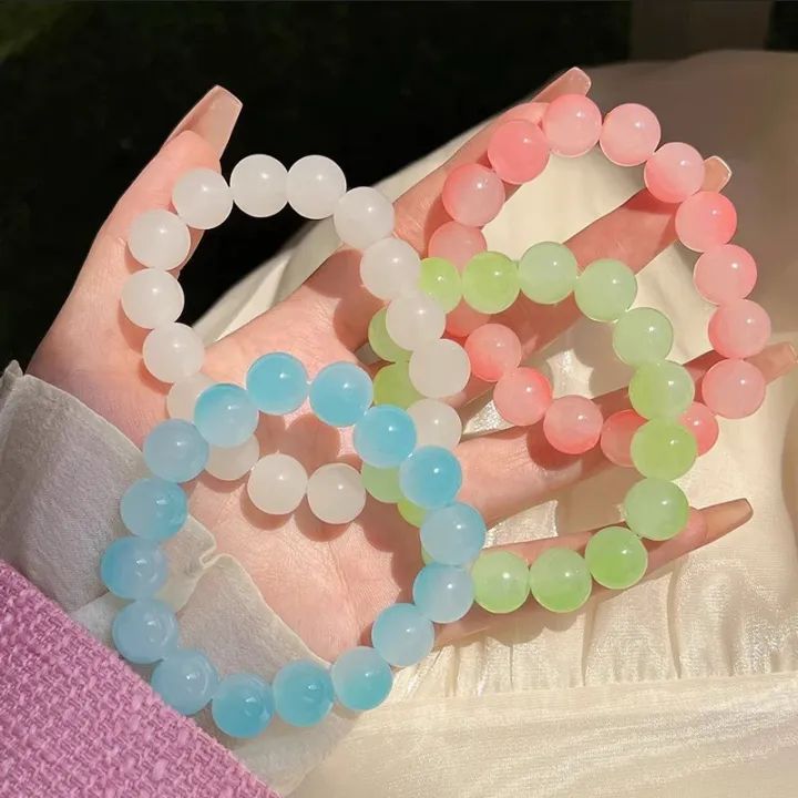 3 pieces Beautiful Transparent Glass Bead cute colours Friendship Bracelet for Couples, Best friends, Boys and Girls kids women unisex diy handcrafted trendy jewellery set elastic cute matching band