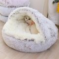 Plush Hooded Pet Bed Round Fluffy Soft Cat Bed Pet Cushion Warm Cat Dog 2 in 1 Sleeping Nest Cave for Small Dogs. 