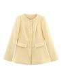 ETJ 2025  women's new elegant fashion retro round neck cut waist slit long-sleeved casual suit jacket. 