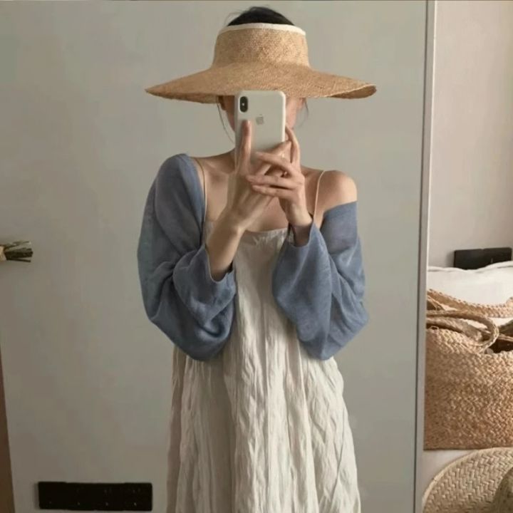 Short%20Ice%20Silk%20Knitted%20Sun%20Protection%20Cardigan%20Women's%20Thin%20Summer%20Suspender%20Skirt%20Layered%20Gauze%20Jacket%20Air-conditioned%20Cover%20Up%20-%20Image%206