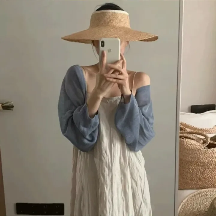 Short%20Ice%20Silk%20Knitted%20Sun%20Protection%20Cardigan%20Women's%20Thin%20Summer%20Suspender%20Skirt%20Layered%20Gauze%20Jacket%20Air-conditioned%20Cover%20Up%20-%20Image%206