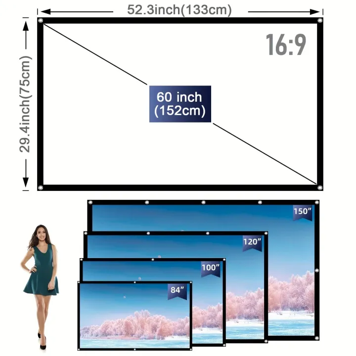 60%2072%20100%20120%20150%20Inch%2016:9%20Portable%20Wrinkle%20Free%20Lightweight%20Projector%20Screen%20Home%20Outdoor%20Front%20Rear%20Projection%20Curtain%20Fabric%20-%20Image%207