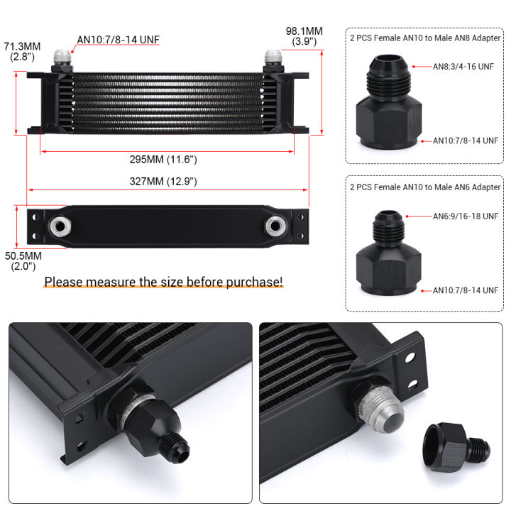 WLR%20-%20Aluminum%20Universal%20Engine%20transmission%20AN10%20Oil%20Cooler%2010%20rows%20With%2010An%20Female%20to%20AN6%20AN8%20Male%20Adaptter%20Fitting%20WLR7010%20-%20Image%204