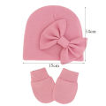 2Pcs Newborn Beanie Hat Gloves Set Cotton Princess Bow Baby Girl Hat Spring Autumn Winter Infant Bonnet Toddler Cap 0-6M. 