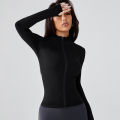 Stand-up collar sports jacket for women slimming versatile fitness wear elastic tight long-sleeved yoga wear cardigan top. 
