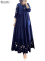 ZANZEA Elegant Floral Printed Muslim Dress Female Fashion Abaya Kaftan Sundress Woman Casual Ruffles Hem Maxi Robe Oversized.