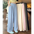 Summer Women Sweet Colorful Ice Silk Pants Lady Baggy Versatile Elastic Straight Leg Trousers Female Wide Leg High Waisted Pants.