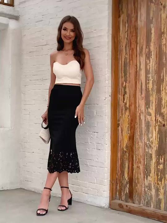 Women Pencil Skirt Bodycon Skirt Office Female Slim Knee Length High Waist Stretch  Pencil Skirts Jupe Femme Hollow Out