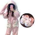 Coral Velvet Onesies Women Cute Rabbit Kigurumi Unicorn Preppy Cartoon Hooded Kawaii Thicker Winter Warm Cotton Pajamas Homewear. 