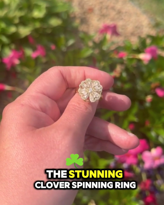 Stunning Clover Spinning Ring with Diamond Accents, Adjustable Size, Women's Fashion Jewelry