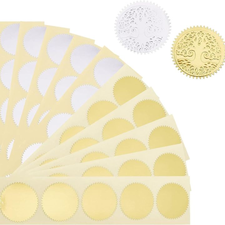 100pcs Embossing Stickers Blank Metallic Gold Certificate Seals Embossed Foil Stickers Scallop Edge Stickers Embosser Stamp Seal