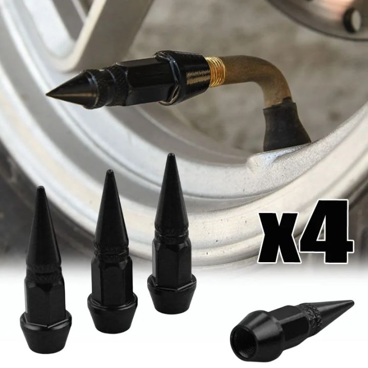 4pcs Tire Valve Caps Bullet Car Motorcycle Wheel Valve Dustproof Cover Aluminum Alloy Spiked Styling Auto Exterior Accessories