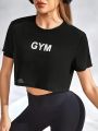 Women's Casual Printed Crop Top Athletic Style Short Sleeve Round Neck Gym T-Shirt for Workout & Fitness. 