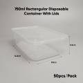 50 pcs 750ml Plastic Disposable Boxes For Food Packing and Food Storage | Transparent Plastic Containers with Lids. 