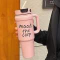 Bingba Mood Cup 1000ml+ Insulated Water Bottle with Handle & Straw | Leakproof Thermal Travel Mug | Hot & Cold Drink Cup. 