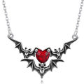 Gothic Punk Bat Wings and Heart-Shaped Resin Pendant Necklace - Dark Fantasy Style Alloy Chain, Halloween for Women, Casual Fashion Accessories.