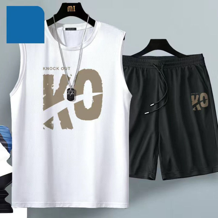 2024%20Summer%20Men%20Clothing%20Harajuku%20Breathable%20Fashion%20Sportswear%20Basketball%20Suit%20Casual%20Short-Sleeved%20T-Shirt%20+%20Shorts%202-Piece%20-%20Image%202