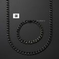 Silver/Black Figaro Chain and Brecelete 7mm for men Women Bracelet Necklace jewelry set for Gifts. 