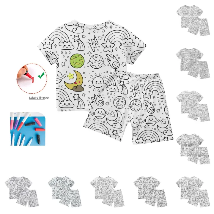 Novelty%20Kid%20DIY%20Hand%20Painted%20Homewear%20%20Short-sleeved%20T-shirt%20and%20shorts%20Pajama%20Sets%20For%20Boy%20And%20Girl%20(without%20painting%20pen)%20-%20Image%205