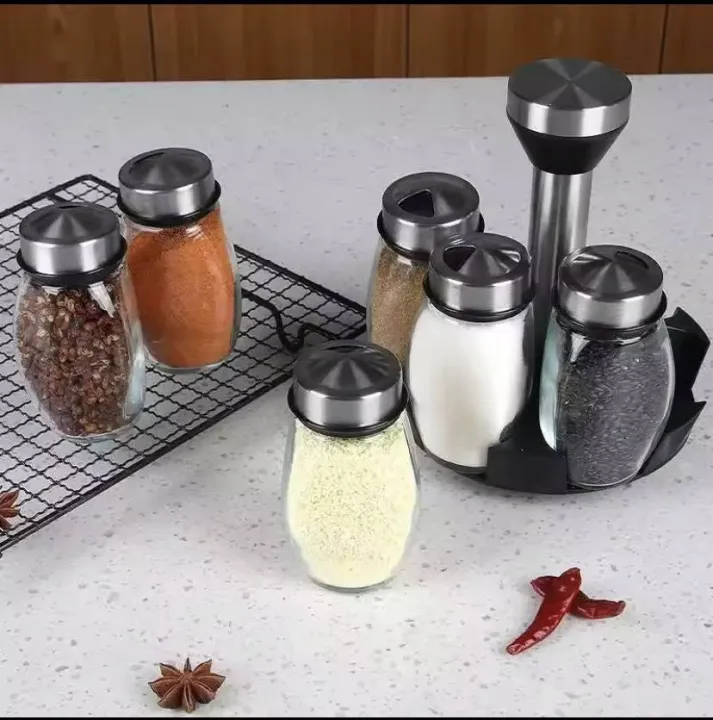 7pcs%20Spice%20Jar%20Set%20Rack%20Glass%20Organizer%20Rotating%20Glass%20Seasoning%20Sugar%20Pepper%20Bottles%20Salt%20Shakers%20Holder%20Kitchen%20Storage%20Rack%20-%20Image%202