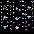 Iridescent Paper Star Garland Banner Laser Silver Flag Hanging Decor Birthday Party Pendant Baby Shower Wedding Streamer Decor.