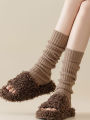 4 Pairs Ladies Solid Color Vertical Stripes Warm Over Knee Socks JK Fashion Autumn Winter Collection Simple Design.