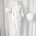 Traditional Japanese Kimono White Robe with Obi Belt Long Sleeves Yukata Lined for Spa Vacation Sleepwear Home Relaxation.