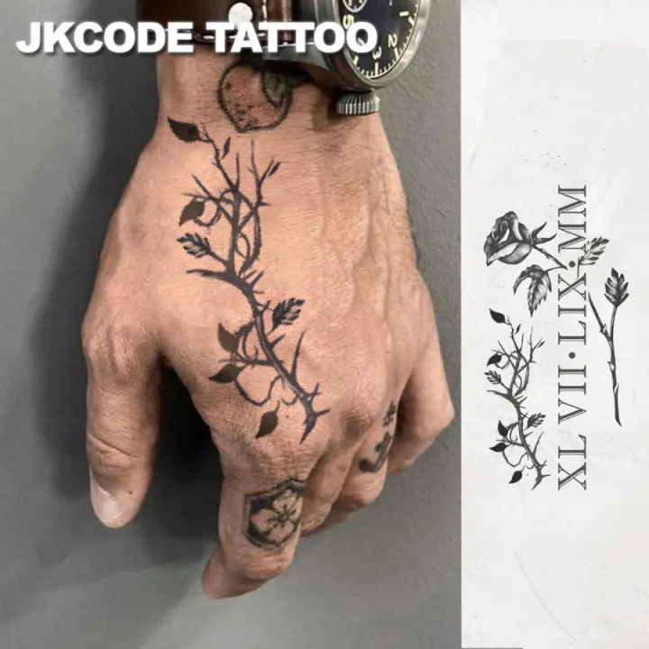 Waterproof%20Semi-permanent%20Tattoos,Thorn%20Rose,%20Roman%20Numeral%20Temporary%20Tattoos,Botanical,%20Wrist%20Tattoos,Lasts%201-2%20Weeks%20-%20Image%204