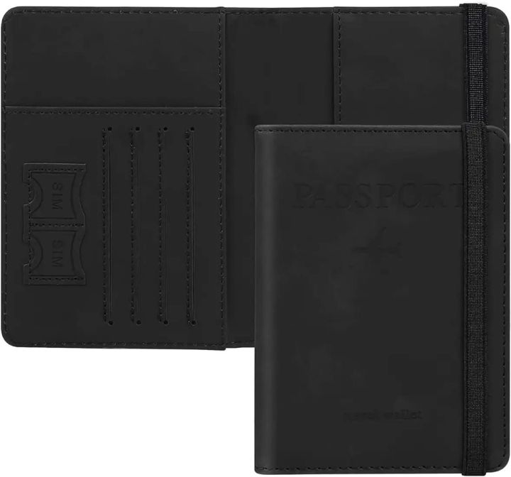 New Premium Pu Leather Waterproof Passport Travel Wallet To Carry And Secure Passport Book Boarding Pass Plane Ticket Cash Sim Cards  Bank Cards Boarding Pass Vaccines Card  For Men and Women With Dual Security protection Elastic Band-11.2'×1.5'*15'