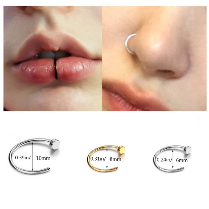3Pcs 20G Fake Nose Rings for Women Men, 316L Stainless Steel Clip On Nose Ring Non Piercing Nose Piercing Jewelry Faux Nose Stud