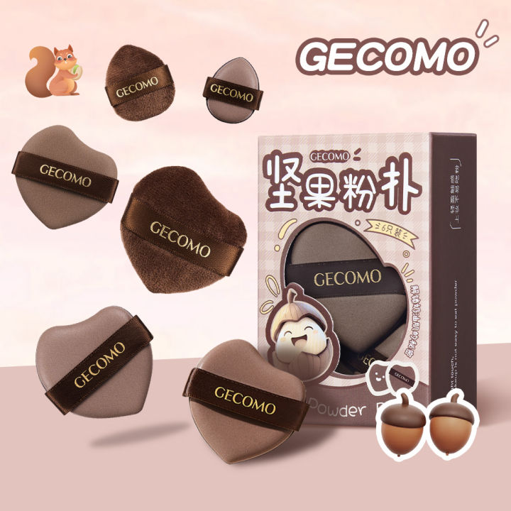 GECOMO 6 PCS Nut Powder Puff Set Sponge Dry and Wet Dual-Use Leather Surface Flocking Makeup Puff Soft Skin-friendly Air Cushion