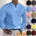 Men's Long Sleeve Shirts Casual Basic Solid Color V-Neck Clothes Comfortable Men's Work Tops. 