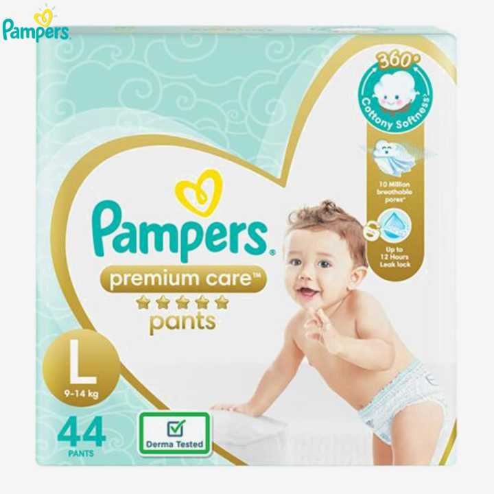 Pampers Premium Care Pants, Large size baby Diapers, (L) 44 Count Softest ever Pampers Pants