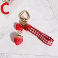 1PC Strawberry Red Heart Keychain Keyring for Women Girl Jewelry Simulated Fruit Cute Car Key Holder Keyring bag decoration. 