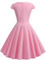 Pink Summer Dress Women V Neck Vintage Robe Elegant Retro Pin up Party Office Midi Dresses.