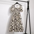 Spring Summer Chiffon Dresses Fashion Female Elastic Waist Short Sleeve Pleated Casual Dress Women A-line Dresses Vestidos. 