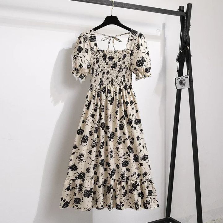 Spring%20Summer%20Chiffon%20Dresses%20Fashion%20Female%20Elastic%20Waist%20Short%20Sleeve%20Pleated%20Casual%20Dress%20Women%20A-line%20Dresses%20Vestidos%20-%20Image%203