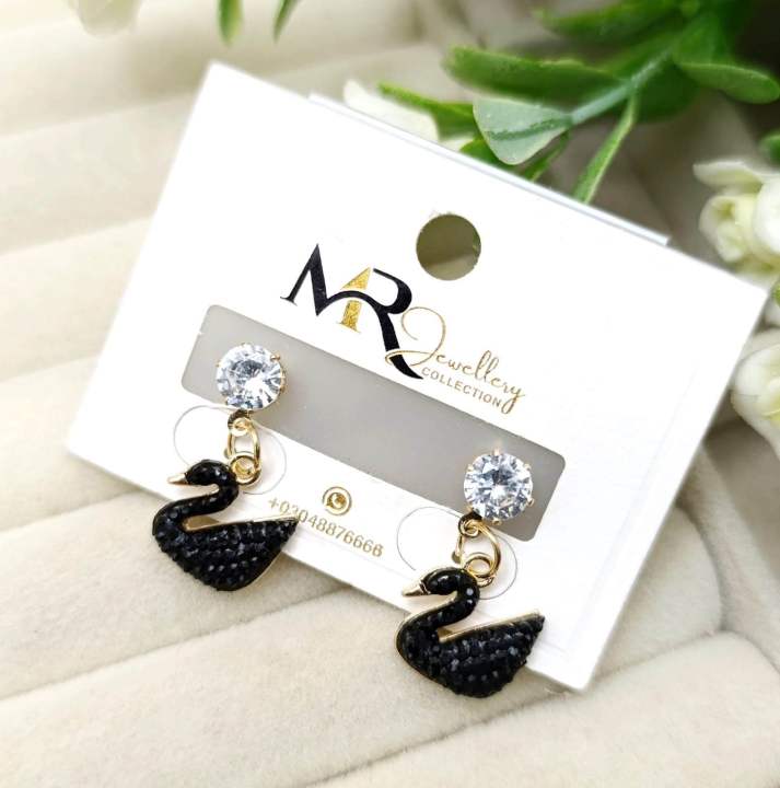 Beautiful swan golden duck earrings with zarcon tops for girls and woman