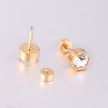 LUXUSTEEL Twist Back Round Cubic Zirconia Stud Earrings Stainless Steel Anti-allergy For Women Men 3mm to 7mm Christmas Party.
