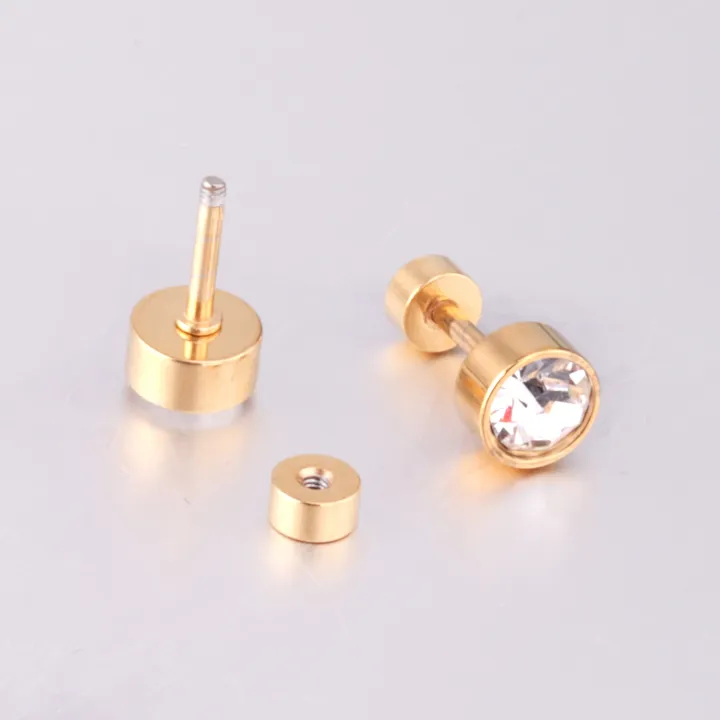 LUXUSTEEL%20Twist%20Back%20Round%20Cubic%20Zirconia%20Stud%20Earrings%20Stainless%20Steel%20Anti-allergy%20For%20Women%20Men%203mm%20to%207mm%20Christmas%20Party%20-%20Image%204